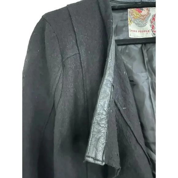 Free People Black Wool Blend Button Front Asymmetrical Coat Size 10 - Picture 2 of 11